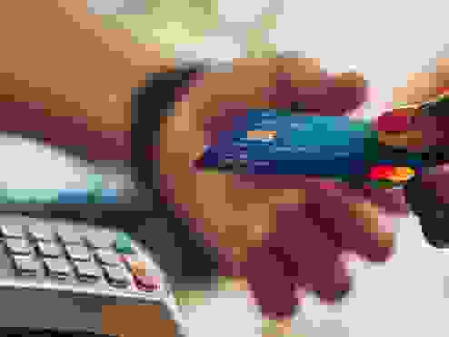A customer paying by card